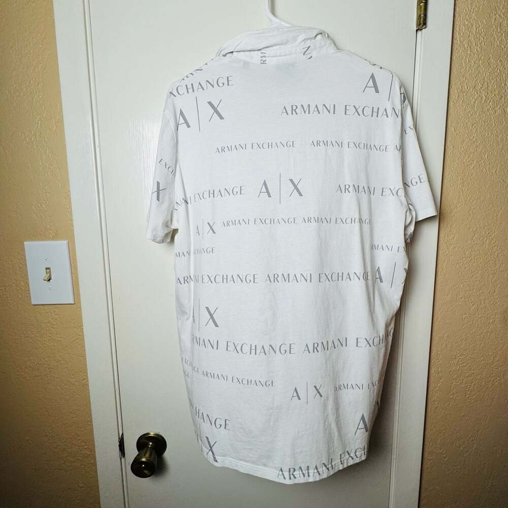 Armani Exchange Men's White Allover Logo Print Polo Shirt Size Large - Picture 6 of 6